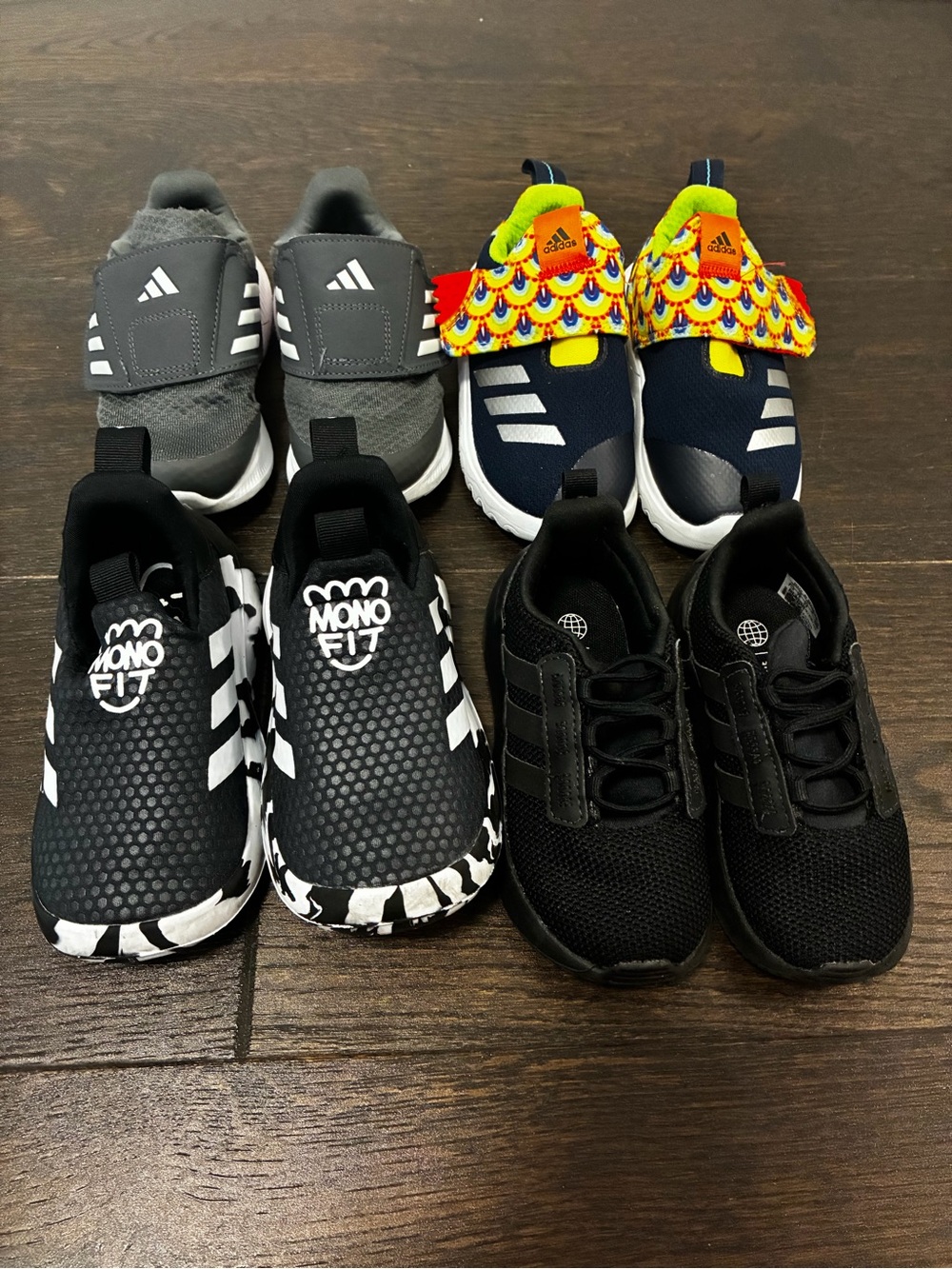 adidas Toddlers Sneaker Bundle, 4 Pairs, Black, Grey, Navy, Boys/Unisex Size 7.5